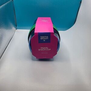 Tabitha Brown Travel Snack Cup With Utensils Blue Green Pink New